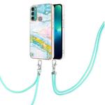 For Motorola Moto G60/G40 Fusion Electroplating Marble IMD TPU Phone Case with Lanyard(Green 004)