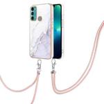 For Motorola Moto G60/G40 Fusion Electroplating Marble IMD TPU Phone Case with Lanyard(White 006)