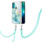 For Motorola Moto G71 5G Electroplating Marble IMD TPU Phone Case with Lanyard(Green 003)