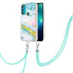 For Motorola Moto G71 5G Electroplating Marble IMD TPU Phone Case with Lanyard(Green 004)