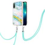 For Motorola Moto  E20 Electroplating Marble IMD TPU Phone Case with Lanyard(Green 004)