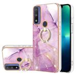 For Motorola Moto G Pure Electroplating Marble Pattern IMD TPU Shockproof Phone Case with Ring Holder(Purple 001)