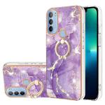 For Motorola Moto G31/G41 Electroplating Marble Pattern IMD TPU Shockproof Phone Case with Ring Holder(Purple 002)