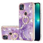 For Motorola Moto G50 5G Electroplating Marble Pattern IMD TPU Shockproof Phone Case with Ring Holder(Purple 002)