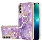 For Motorola Moto G51 5G Electroplating Marble Pattern IMD TPU Shockproof Phone Case with Ring Holder(Purple 002)