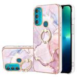 For Motorola Moto G71 5G Electroplating Marble Pattern IMD TPU Shockproof Phone Case with Ring Holder(Rose Gold 005)