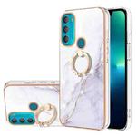 For Motorola Moto G71 5G Electroplating Marble Pattern IMD TPU Shockproof Phone Case with Ring Holder(White 006)