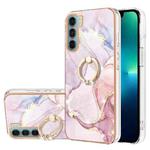 For Motorola Moto G200 Electroplating Marble Pattern IMD TPU Shockproof Phone Case with Ring Holder(Rose Gold 005)