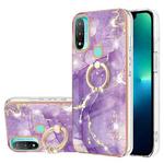 For Motorola Moto  E20 Electroplating Marble Pattern IMD TPU Shockproof Phone Case with Ring Holder(Purple 002)