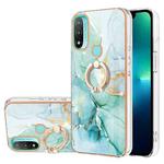 For Motorola Moto  E20 Electroplating Marble Pattern IMD TPU Shockproof Phone Case with Ring Holder(Green 003)