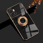 For vivo iQOO 9 6D Electroplating Full Coverage Silicone Phone Case with Magnetic Ring Holder(Black)