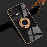 For vivo S12 6D Electroplating Full Coverage Silicone Phone Case with Magnetic Ring Holder(Black)