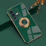 For vivo S12 6D Electroplating Full Coverage Silicone Phone Case with Magnetic Ring Holder(Dark Green)