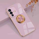 For vivo S12 Pro 6D Electroplating Full Coverage Silicone Phone Case with Magnetic Ring Holder(Light Purple)