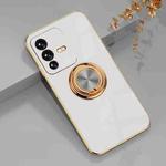 For vivo S12 Pro 6D Electroplating Full Coverage Silicone Phone Case with Magnetic Ring Holder(White)