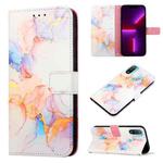 For Motorola Moto E20 PT003 Marble Pattern Flip Leather Phone Case(Galaxy Marble White LS004)