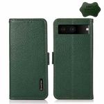For Google Pixel 7 5G KHAZNEH Side-Magnetic Litchi Genuine Leather RFID Phone Case(Green)