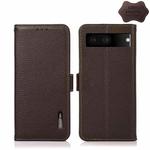 For Google Pixel 7 5G KHAZNEH Side-Magnetic Litchi Genuine Leather RFID Phone Case(Brown)