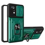 For Xiaomi Poco X4 Pro 5G Sliding Camshield TPU+PC Phone Case with Card Slot(Dark Green)