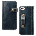 For iPhone 7 / 8 Denior Oil Wax Cowhide DK Magnetic Button Horizontal Flip Leather Case with Holder & Card Slots & Wallet(Dark Blue)