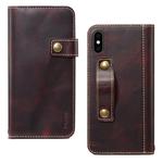 For iPhone XS Max Denior Oil Wax Cowhide DK Magnetic Button Horizontal Flip Leather Case with Holder & Card Slots & Wallet(Dark Red)