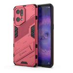 For OPPO Find X5 Pro Punk Armor 2 in 1 PC + TPU Shockproof Phone Case with Invisible Holder(Light Red)