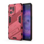 For OPPO Find X5 Punk Armor 2 in 1 PC + TPU Shockproof Phone Case with Invisible Holder(Light Red)