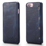 For iPhone 6 Plus / 7 Plus / 8 Plus Denior Oil Wax Cowhide Simple Horizontal Flip Leather Case with Card Slots & Wallet(Dark Blue)