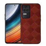 For Xiaomi Redmi K40S 5G Weave Plaid PU Phone Case(Brown)