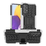 For Samsung Galaxy A73 5G Tire Texture Shockproof TPU+PC Phone Case with Holder(White)
