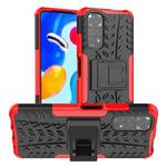 For Xiaomi Redmi Note 11S 4G International Version Tire Texture Shockproof TPU+PC Phone Case with Holder(Red)