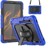 For Samsung Galaxy Tab S8 11 inch SM-X700 Silicone + PC Tablet Case with Shoulder Strap(Dark Blue+Black)