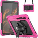 For Samsung Galaxy Tab S8+ 12.4 inch SM-X800 Silicone + PC Tablet Case with Shoulder Strap(Rose Red+Black)