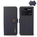 For Xiaomi Poco M4 Pro 4G KHAZNEH Custer Genuine Leather RFID Phone Case(Blue)