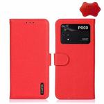 For Xiaomi Poco M4 Pro 4G KHAZNEH Litchi Genuine Leather Phone Case(Red)