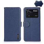 For Xiaomi Poco M4 Pro 4G KHAZNEH Litchi Genuine Leather Phone Case(Blue)