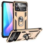 For Xiaomi Poco X4 Pro 5G Shockproof TPU + PC Phone Case with 360 Degrees Rotating Holder(Gold)