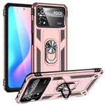 For Xiaomi Poco X4 Pro 5G Shockproof TPU + PC Phone Case with 360 Degrees Rotating Holder(Rose Gold)