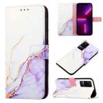 For Xiaomi Redmi K50 PT003 Marble Pattern Flip Leather Phone Case(White Purple LS006)