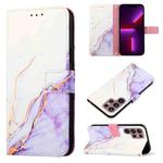 For Samsung Galaxy S22 Ultra 5G PT003 Marble Pattern Flip Leather Phone Case(White Purple LS006)