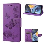 For Motorola Moto G22 Butterfly Embossed Horizontal Flip Leather Phone Case(Purple)