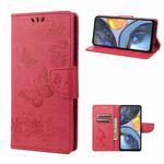 For Motorola Moto G22 Butterfly Embossed Horizontal Flip Leather Phone Case(Red)