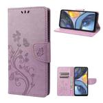 For Motorola Moto G22 Butterfly Flower Pattern Leather Phone Case(Light Purple)