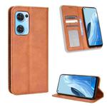 For OPPO Reno7 5G / Find X5 Lite Magnetic Buckle Retro Texture Leather Phone Case(Brown)