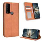 For TCL 30V 5G Magnetic Buckle Retro Texture Leather Phone Case(Brown)