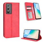 For vivo Y76 5G Magnetic Buckle Retro Texture Leather Phone Case(Red)