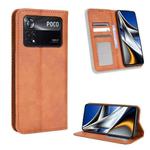 For Xiaomi Poco M4 Pro 4G Big Hole Magnetic Buckle Retro Texture Leather Phone Case(Brown)