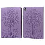 For OPPO Pad 11 inch Tree & Deer Pattern Pressed Printing Leather Tablet Case(Purple)