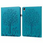 For OPPO Pad 11 inch Tree & Deer Pattern Pressed Printing Leather Tablet Case(Blue)