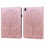 For OPPO Pad 11 inch Tree & Deer Pattern Pressed Printing Leather Tablet Case(Pink)